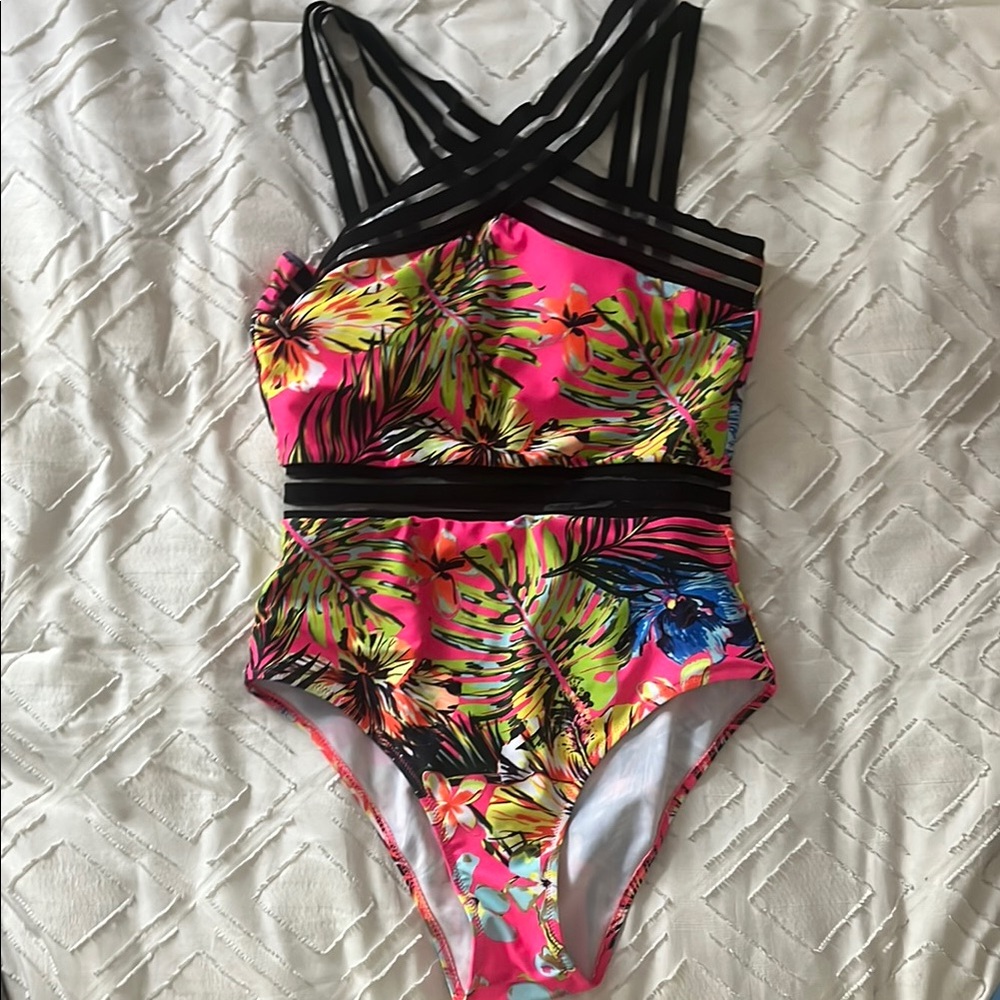 SHEIN Tropical Pink Floral One Piece Swimsuit